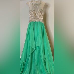 Ariel - Seafoam Green Bejeweled Chiffon Gown